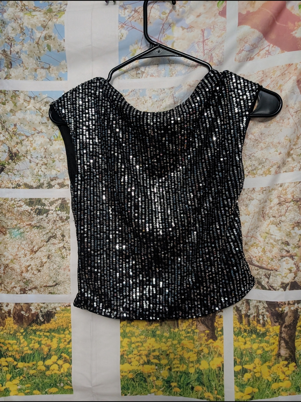 Source Unknown Black Sequin Crop Top